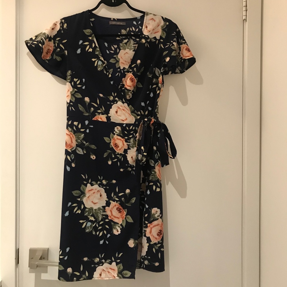 Navy Blue Floral Wrap Dress